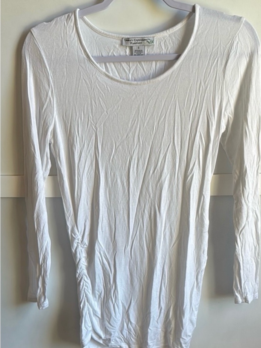 Emma’s Expressions Maternity White Ruched Long Sleeve Basic Top Size Small